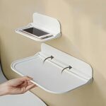2 Pack Foldable Wall Shelf - No Drill, Adhesive Storage for Bathroom, Bedroom | Holds Phone, Books, Decor | Fits Tile, Painted, Wood & Cement Walls