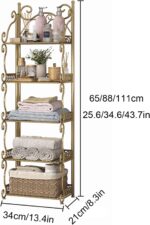 Narrow Metal Storage Armoire – 3 4 5 Tier Foldable Shelf for Home Office Bedroom Living Room – No Assembly Required Portable Design (Gold 88 cm) - Image 2