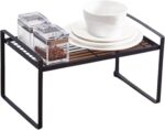 HOME DWELL Kitchen Cabinet Organizer Shelf 32 cm, Kitchen Shelf Riser for Cabinets & Countertops, Wire Rack Storage Organizer for Mugs, Plates & Pantry, Black