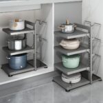 Pots and Pans Organizer Rack for Cabinet, 3L Heavy Duty Under Sink Pot lid organizer, 3 Adjustable Tiers Carbon Steel Cabinet Organizers and Storage for Big Stock Pots, Heavy Cookware, Black - Image 5