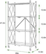 Toshionics 3/4/ 5 shelf Foldable Storage Shelf Unit with Wheel, Heavy Duty Storage Shelving Unit for Kitchen Garage Laundry Bathroom Office, No Assembly Needed 360 steering (4 Layer, Black) - Image 2