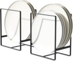 2PCS Vertical Plate Holders, Kitchen Plate Organizer for Cabinet, Upright Dish Storage Rack for Small Plates, Black, Space-Saving Design for Cupboard and Countertop