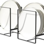 2PCS Vertical Plate Holders, Kitchen Plate Organizer for Cabinet, Upright Dish Storage Rack for Small Plates, Black, Space-Saving Design for Cupboard and Countertop