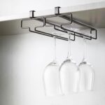 Beauenty Wine Glass Holder 2PCS Stemware Rack Hanger Under Cabinet Wine Glass Rack Kitchen Hanging Glass Storage Rack Organizer,Black