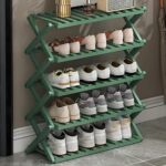Foldable Bamboo Shoe Rack - 5-Tier Free Standing for Entryway Closet Bedroom & Hallway - Space-Saving Multi-Functional Storage Shelf (Green 70cm)
