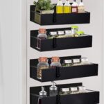 Spice Storage Rack, 4 Pack Magnetic Spices Shelf with 4 Hooks for Cabinet & Fridge, Magnet Pantry Stand Holder for Refrigerator, Oven, Wall and Bathroom, Kitchen Organizer, (Black)
