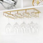 FOMANSH Wine Glass Rack Under Cabinet - Stemware Holder Metal Wine Glass Organizer Glasses Storage Hanger for Bar Kitchen Gold 4 Rows - Image 5