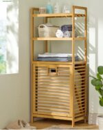 JOMILA Bamboo Laundry Hamper Basket with Lid Bag Storage Dirty Clothes Tilt Out Baskets Section with Handles 2/3-Tier Shelves Organizer Hampers for Bedroom Bathroom Living Room (Style C) - Image 7