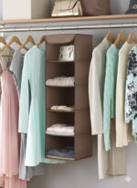 5-Shelf Hanging Closet Organiser, Brown, Sturdy Metal Frame, 88.9cm Height, with 6 Side Pockets for Clothes, Shoes and Accessories Storage - Image 2