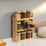 Bamboo Spice Rack with 9 Glass Jars & Airtight Wooden Lids – 3-Tier Kitchen Organizer for Spices, Herbs, Dry Fruits & Condiments – Countertop Storage Shelf for Home Kitchen - Image 5