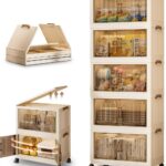 Stackable Storage Bins with Lids, 5 Tier Storage Cabinet with Wheels Dual Opening Storage Box, Collapsible Closet Organizer Foldable Clothes Snacks Toys Book Container Case 42x26x108cm