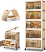 Stackable Storage Bins with Lids, 5 Tier Storage Cabinet with Wheels Dual Opening Storage Box, Collapsible Closet Organizer Foldable Clothes Snacks Toys Book Container Case 42x26x108cm