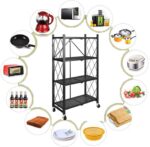 Foldable Organizer, 4 Tier Storage Racks with 4 Swivel Wheels, Multipurpose Freestanding Rack Shelf Storage for Bedroom Kitchen Garage Bathroom Living Room - Image 7