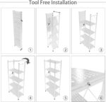 VPARTY 5 Tier Foldable Storage Shelves with Wheels, Kitchen Appliance Stand, Freestanding Metal Wire Shelf Rack, No Assembly Organizer Rolling Cart for Garage, Basement (White, 5 Layer) - Image 8