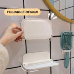 2 Pcs Floating Wall Shelves Self Adhesive Floating Wall Shelves, Bathroom Folding Rack Toilet Wall Towel Storage Perforation-Free Bedroom Bedside Shelf Hanging Bracket Foldable Adhesive Organizer - Image 6