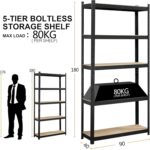 Beauenty Storage Shelves,Metal Shelves,Storage Rack 180cm, 5 Layers (80 KG Loading Capacity Per Shelf) Metal Storage Rack Height Adjustable Storage Shelves (White, A) - Image 2