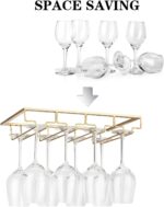 FOMANSH Wine Glass Rack Under Cabinet - Stemware Holder Metal Wine Glass Organizer Glasses Storage Hanger for Bar Kitchen Gold 4 Rows - Image 2