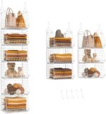 6 Tier Closet Hanging Organizer, Separable Hanging Closet Shelves with 4 Hangers & 5 Hooks, Freestanding Wire Storage Baskets for Clothing Sweaters Socks Handbags, Wardrobe Organization (31x30x152cm)