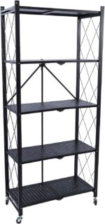 5-Tier Foldable Storage Rack with Large Wheels Heavy-Duty Carbon Steel Shelves for Garage & Kitchen nization Easy Assembly & Mobility Solution - Image 3