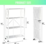 4-Tier Foldable Storage Shelves with Caster Wheels - White - Image 4