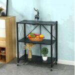 Black 3-Tier Foldable Storage Shelves with Caster Wheels - Versatile for Garage, Kitchen, Home, Closet, and Office | ‎7x6.5x4cm