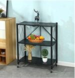 Black 3-Tier Foldable Storage Shelves with Caster Wheels - Versatile for Garage, Kitchen, Home, Closet, and Office | ‎7x6.5x4cm