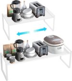 U-HOOME Expandable Kitchen Cabinet Organizer Shelf, Spice Rack Organizer for Cabinet and Countertop, 2 Tier Metal Adjustable Storage Shelves for Kitchen Pantry Cupboard Pantry Storage (White) - Image 2