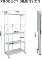 5-Tier Foldable Storage Shelf with Wheels - Metal Collapsible Shelving Unit Display, Rolling Cart for Books Kitchen Storage Shelves, Pantry & Closet Organizer，No assembly required - Image 2