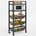 【5-Tier Rolling Storage Rack】Metal Utility Shelf with Wheels, Multi-Purpose Standing Shelf Organizer for Kitchen, Pantry, Laundry Room, Closet, Bedroom - Image 7