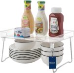 FINESEET Stackable Cabinet Shelf, Acrylic Kitchen Cabinet Organizers and Storage, Foldable Cabinet Shelf Rack, Kitchen Counter Shelves for Pantry Cupboard (Natural)