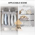 Hershii Expandable Closet Tension Shelf Rod Adjustable Metal Clothes Storage Rack Cabinet Organizer Hanger DIY Divider Separator Shelves for Wardrobe Cupboard Kitchen Bathroom, Black - Image 3