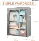 Beauenty 105CM Wide Foldable Closet, Non-Woven Fabric Cloth Storage Organizer with Hanging Rail and Shelves，Side Pull Portable Wardrobe (Grey) - Image 2
