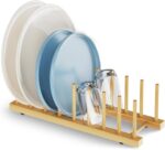 AMERTEER Bamboo Dish Drying Rack, 8-Slot Plate Organizer for Cabinet, (13.7 x 4.7 x 4.1 Inch) Wooden Dish Rack for Kitchen, Cutting Board Holder, Space-Saving Dish Organizer for Plates & Bowls