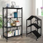 4-Tier Heavy Duty Foldable Metal Rack Storage Shelving Unit with Wheels Moving Easily Organizer Shelves Great for Garage Kitchen Holds up to 1000 lbs Capacity, Black - Image 4
