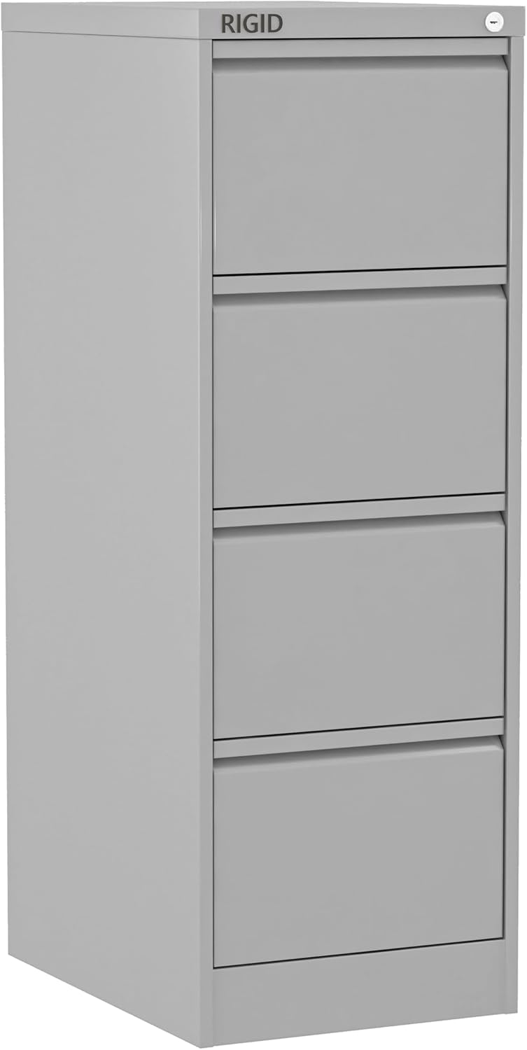 61s0tTKCOjL._AC_SL1500_.jpg RIGID Vertical Filing Cabinet with 4 Drawers | Heavy-Duty Metal Document Storage for Legal Files | Smooth Sliding Drawers, Key Lock Protection, Office Organizer, Grey (62D x 46.5W x 132H cm) Assembled - Image 1