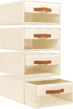 U-HOOME Closet Organizers and Storage,4pcs Fabric Foldable Clothes Organizers Bins for Closet,Stackable Storage Shelf Drawers for Cupboard Wardrobe Bedroom,Living Room,Under Bed (Beige)