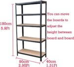 Foldable and Expandable Metal Shelf Unit for Home & Garage 180x90x40cm 5-Tier MDF Board Storage Rack Easy Assembly Sturdy & Stylish Black Design. - Image 2