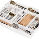 Utensil Organizer for Kitchen Drawers, Expandable Cooking Utensil Tray, Adjustable Cutlery Silverware Flatware Holder, Large Capacity Plastic Kitchen Spatula Tools and Gadgets Storage Divider, White