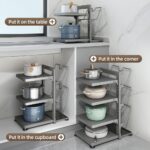 Pots and Pans Organizer Rack for Cabinet, 3L Heavy Duty Under Sink Pot lid organizer, 3 Adjustable Tiers Carbon Steel Cabinet Organizers and Storage for Big Stock Pots, Heavy Cookware, Black - Image 3