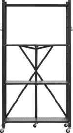 VEVOR 4-Tier Foldable Storage Shelf, 28W x 13D x 54H Inch Folding Metal Rack Shelving Unit, Heavy Duty No Assembly Organizer Shelf with 5 Wheels & 4 Hooks for Pantry, Kitchen, Garage, Basement, Black - Image 9