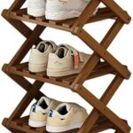 Foldable Bamboo Shoe Rack Space-Saving Wooden Shoe 5-Tier Storage Shelf for Entryway Stylish Coffee Color Design Perfect for Home & Closet