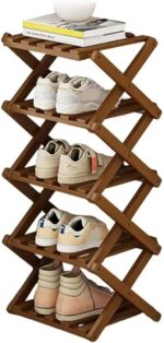 Foldable Bamboo Shoe Rack Space-Saving Wooden Shoe 5-Tier Storage Shelf for Entryway Stylish Coffee Color Design Perfect for Home & Closet