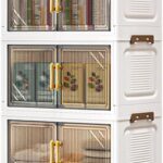 Open Upper Platform Storage Cabinet, 5-Tier Foldable Organizer Box Storage with Lids, Stackable Cabinet with Wheels & Magnetic Doors for Clothes Snacks Toys Book Storage 47*27*130cm (Yellow Handles)