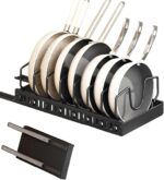 Pot Rack, Pot and Pan Organizers Rack, Sliding Pots and Pans Organizers Rack Pot Lid Organizer Holder with 10 Adjustable Compartment, Expandable Cookware Plate Rack Kitchen Cabinet(Black)