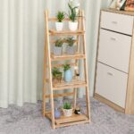 Makeup Toy 4-Tier Wooden Ladder Bookshelf - Foldable, Multifunctional Open Storage Rack - Plant Shelf for Living Room, Office, Balcony, Bathroom, Bedroom - Plant Stand & Bookcase Display (Natural) - Image 4