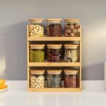 Bamboo Spice Rack with 9 Glass Jars & Airtight Wooden Lids – 3-Tier Kitchen Organizer for Spices, Herbs, Dry Fruits & Condiments – Countertop Storage Shelf for Home Kitchen - Image 2