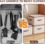 HASTHIP® Rigid Storage Bins with Zipper Lid, Cotton Linen Fabric Storage Boxes, Foldable Shelves Clothes Organizer Container with Handles for Wardrobe, Closet - Image 5