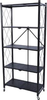 Metal Storage Shelves, Foldable Storage Rack with Wheels Heavy Duty Carbon Steel for Garage Kitchen Home Office (5 Tier) - Image 9