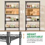 5 Tier Shelving Unit Adjustable Wire Shelves Organizer Shelf Rack Heavy Duty Storage Unit Metal Storage Rack Durable Organizer (Black) - Image 4