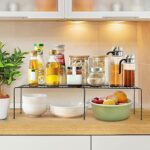 ALMEKAQUZ Freezer Shelf Organizer, Expandable Cabinet Storage Shelf with Rustproof Metal Wire, Adjustable Kitchen Cabinet Organizer Spice Rack for Frige, Pantry, Cupboard, Countertop - Black - Image 4